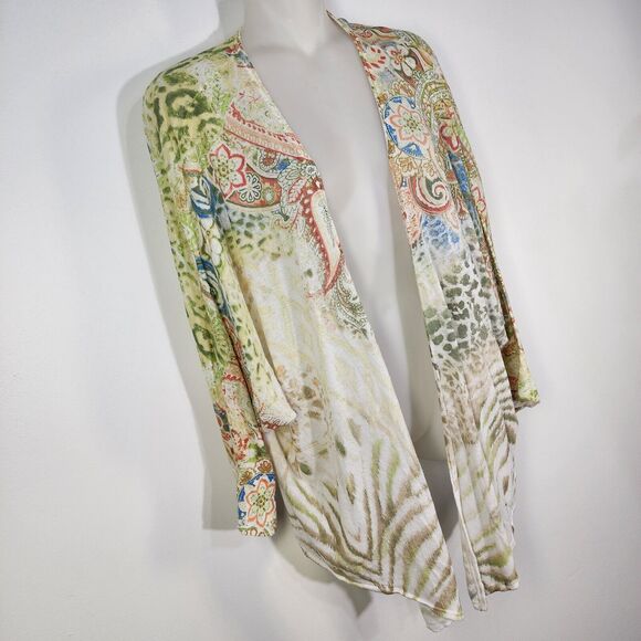 Chico's Cardigan Size 2 Large Open Front Pastel Kiara Paisley Lightweight Boho - Picture 4 of 11